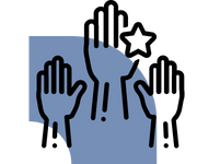 icon of three raised hands with a star next to one of the hands