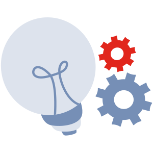 icon of a lightbulb next to a couple gears