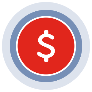 icon of a dollar sign inside of a red and blue circle